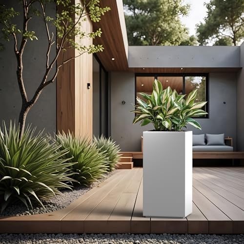 Kante White Concrete Planter 27.6" Tall All-Weather Square Large Pot - Image 3