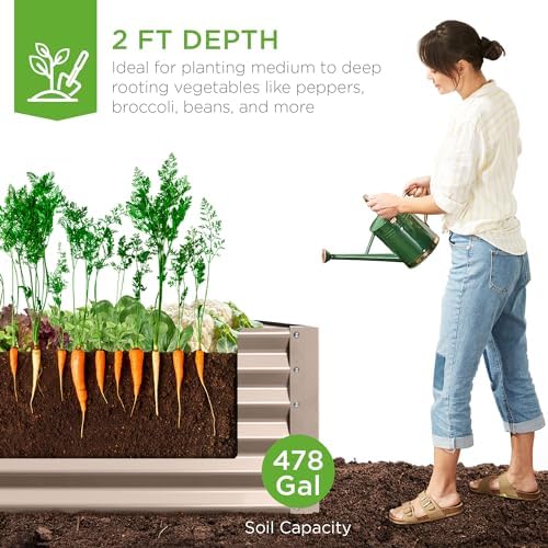 Best Choice Products 8x4x2ft Outdoor Metal Raised Garden Bed, Deep Root Planter Box for Vegetables, Herbs & Flowers, 478-Gallon Capacity, 100% Non Toxic Materials - Taupe - Image 3