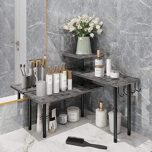 Homode Kitchen Countertop Organizer, 3 Tier Corner Shelf Bathroom Counter Organizer, Wooden Counter Shelf Stand Space Saver, Easy Assembly, Rustic Grey - Image 4