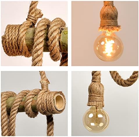 Arturesthome 4 Heads Hemp Rope Bamboo Pendant Light for Restaurant Cafe - Image 6
