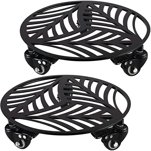 2 Packs Metal Plant Caddy with Wheels 12 inches Heavy-Duty Iron Rolling Plant Stand with Casters Indoor Outdoor Wheeled Plant Roller Base Pot Movers Plant Dolly Coaster Trolley Black by Planterhoma
