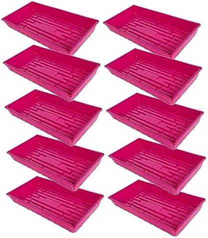 SUNPACK 10" x 20" Mega Plastic Seed Starting Tray, Magenta, 2.5" (Pack of 10) - No Drainage Holes, Ideal for Greenhouses or Indoor Gardening - Made of Thick, Strong Plastic by SUNPACK