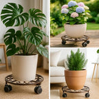 Planterhoma 5 Pack Plant Caddy with Wheels & Saucers, 11.8" Heavy Duty Metal Rolling Plant Stand, Plant Dolly with Lockable Casters, Rustproof Iron Planter Mover for Indoor Outdoor, Bronze - Image 6