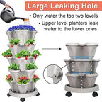 GameXcel Vertical Planter Tower - 5 Tier Stackable Garden Planters with Wheels and Tools Plant Pots for Strawberry Herb Flower and Vegetable Indoor Outdoor Use Gray - Image 2