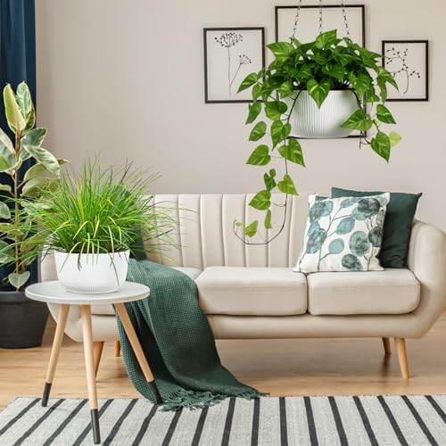 10 Inch White Hanging Planters for Outdoor Indoor Plants - Set of 2 - Image 4