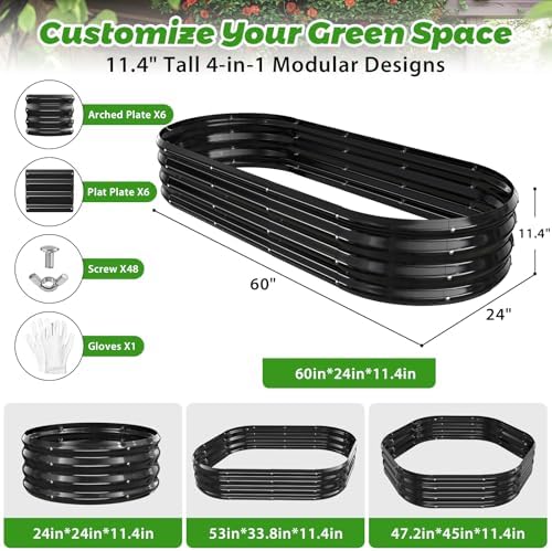 Black Oval Raised Garden Bed / Galvanized Steel Planter Box,60X24X12 inches - Image 5