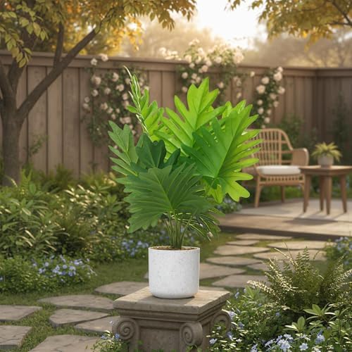 Realistic Faux Green Philodendron Artificial Plants in White Pot – Decorative Indoor Fake Bonsai Tree for Home & Office, Cement Moss Base, 45cm, 2 Pack - Image 6