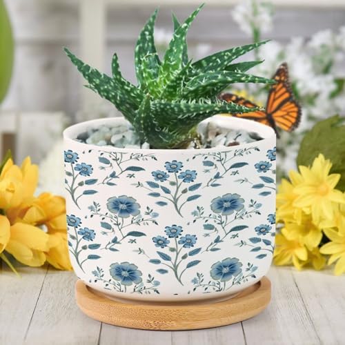 Mughal Flower in Ceramic Planter Blue Floral Planters for Outdoor Plants with Drainage Holes and Saucers Pot for Indoor Outdoor Garden - Image 6