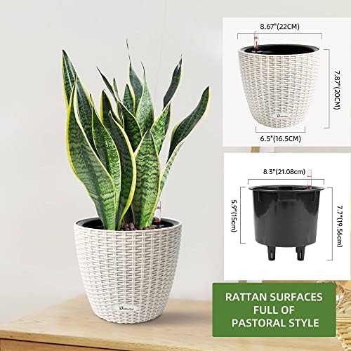 Dexceder 9x8 Self Watering Planter (Ivory White Rattan) - Image 3
