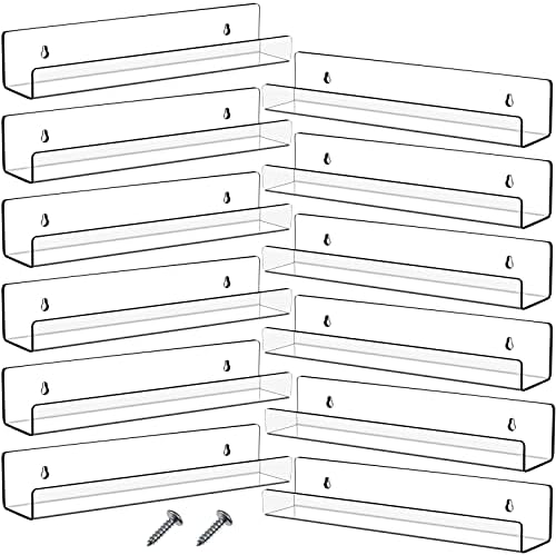 Blulu 12 Packs 14 Inch Acrylic Floating Shelf Wall Mounted Invisible Acrylic Shelf Ledge Floating Bookshelf for Living Room Office Bedroom Bathroom Kitchen Decoration Space Save (Clear) by Blulu