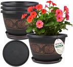 Usocik 12 Inch Plant Pots, 4 Pack, Copper Retro Floral by Usocik