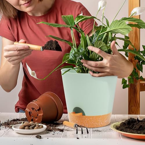 GARDIFE 10/9/8 inch Plant pots, planters for Indoor Plants, self Watering Plant Pot, Flower pots, Green - Image 7