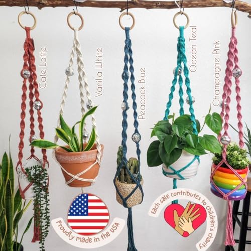 Macrame Plant Hanger Disco ball decor Hanging planters for indoor plants Cool gifts for plant lovers Boho plant pots plant stand indoor Hanging planters for outdoor plants Boho Decor (Vanilla White) - Image 6