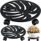 2-Pack 12" Round Metal Plant Caddy with Wheels Heavy-Duty Large Rolling Plant Stand Indoor Outdoor Wheeled Planter Dolly Cart Coaster Flower Pot Mover Roller Base, Garden Trolley by Unknown