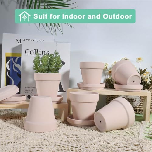 vensovo 3 Inch Pink Terracotta & Clay Pots with Saucer, 12 Pack - Image 4