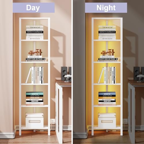 TUTOTAK 6-Tier Corner Bookshelf with LED Light, Corner Shelf - Image 5