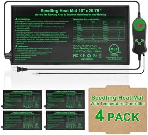 GOLOPET Seedling Heat Mat with Thermostat Pack of 4, Dual Certified by MET and UL Plant Heating Mat Pad Equipped with A Temperature Probe, It Automatically Maintains A Constant Temperature by Afullrangeofservicesforyourpet