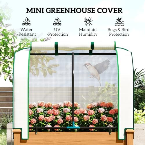 Outsunny Raised Garden Bed with PE Greenhouse Cover 35x22x47 inch Sand - Image 3