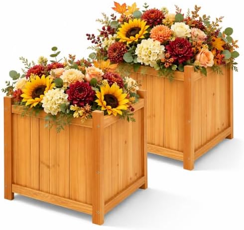 2-Pack 16" Square Fir Wood Planter Boxes with Drainage Holes - Image 3