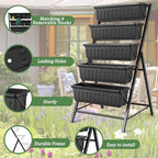 TEANDE 2 Pack Vertical Raised Garden Bed, 5-Tier Elevated Planter Box w/Drainage System & 4 Hooks for Herbs Vegetables Flowers, Vertical Garden Planter for Patio Yard Indoor Outdoor, Black - Image 3