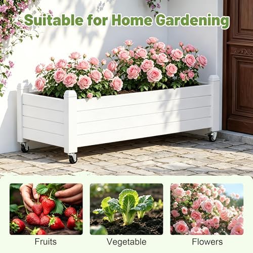 Raised Garden Bed with Wheels, Rolling Resin Planter Box, Ashen - Image 5