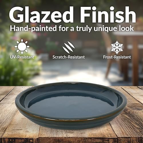 Sunnydaze 12" Ceramic Plant Saucers for Planters, 2pk, Forest Lake Green - Image 2