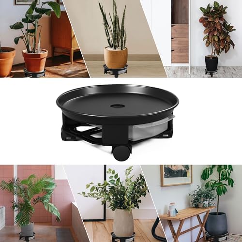 1 Pack 17.7" Black Plant Caddy with Easy Moving Caster Wheels and a Water Container Round Movable Planter Dolly Trolley Tray Pallet Outdoor Indoor Tree Flower Stand Planter - Image 5