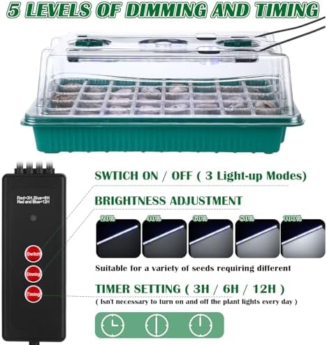 FillTouch 2 Packs 80 Cells Seed Starter Trays Kit with 4 Grow Light Seed Starter Kit Seedling Starter Trays with Humidity Dome and 80 Pcs Peat Pellet for Garden Seeds Propagation Seedlings - Image 3