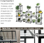 Twhep Tall Multi Tier Plant Stand, 13 Tiers Multifunctional Plant Stands for Indoor Plants, Decorative Black Steel Plant Shelf for outdoor Patio Garden Balcony and Yard - Image 4