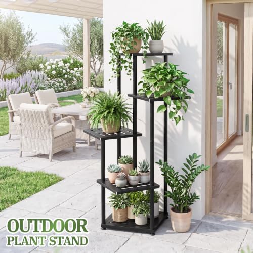 5 Tier Plant Stand Indoor Outdoor, Metal Shelf Holder Corner Black - Image 6