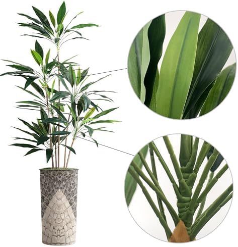 SIGNWIN Artificial Tree in Geometric Pattern Planter, Fake Dracaena Tree Silk Tree for Indoor and Outdoor Home Decoration - 66" Overall Tall (Plant Pot Plus Tree) - Image 7