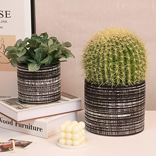 Plant Pots Indoor 2 Pack, 5 & 7 Inch Ceramic Planter Pots with Drainage Hole, Set of 2 Flower Pots - Herbs/Snake/Succulent/Orchid Cylinder Plant Pot(Black) - Image 3