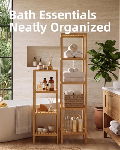 SMIBUY Bathroom Storage Shelf, 4-Tier Bamboo Rack Organizer, Multifunctional Shelving Unit for Living Room Bedroom Kitchen (Natural) - Image 6