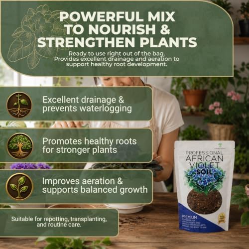 Professional African Violet Soil Mix Large 8.2 Quarts Ready to Use, Premium Potting Soil for African Violet Plants Indoor Flowering Soil, Peat Moss Coco Coir Perlite Dolomite Made in USA - Image 5