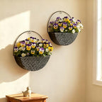 2-Piece Black Metal Planter Wall Hanging Baskets Decor Half-Moon Wall Mount Planter Set for Shabby Chic Farmhouse Outdoor Indoor Wall Decor - Image 5