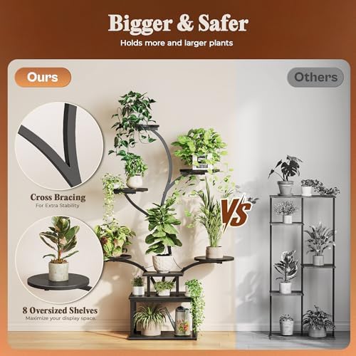 PRAISUN 51 Inch Plant Stand with Grow Lights, 8 Tiered Indoor Plant Shelf - Image 5
