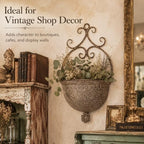 Vintage Wall Hanging Planter with Ornate Scroll Design, Distressed Rust Iron Wall Mount Flower Pot, Rustic Farmhouse Decorative Pot for Indoor Outdoor Porch Entryway Garden Wall Decor(A3076) - Image 7