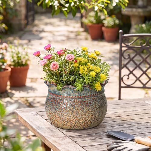 Ceramic Pots for Plants, 8 Inch Plant Pot, Yellowish Brown - Image 3