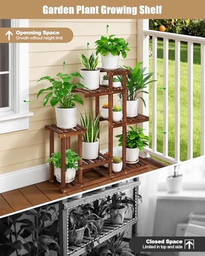 6-Tier Wood Plant Stand Indoor Outdoor Multi Tier Plant Shelf Narrow - Image 4