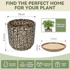 10 Inch Ceramic Planter Pot with Saucer Drainage Leak-Proof Mesh,Flower Pots for Indoor Plants with Gardening Gloves,Ceramic Planter(Spotted-White) - Image 6