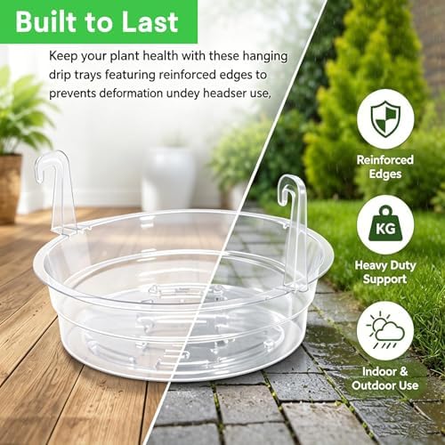 Hanging Basket Water Catcher, Hanging Basket Drip Pan with Hooks, Plastic Clear Hanging Basket Tray for Watering, Plastic Plant Saucer for Indoor Outdoor Hanging Plants Baskets (10pcs, 12in) - Image 4