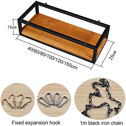 SOBS Creative Black Chain Hanging Wrought Iron Ceiling Basket Flower Stand Industrial Style Bar Restaurant Plant Pot Hanger Decorative Rack Floating Shelves Shelf (Size : 80x25x15cm) - Image 2