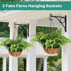 2 Set Fake Ferns with Hanging Baskets, UV Resistant Fake Hanging Ferns Plants, Outdoor Artificial Hanging Plants for Front Porch Garden Balcony Patio Home Decor, No Assembly - Image 3