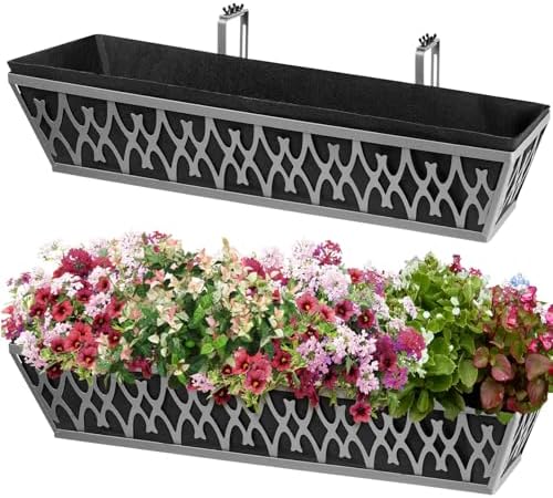 2 Pack 30 Inch Window Boxes Planters Railing Planter Box with Adjustable Brackets & Non-Woven Fabric Plant Grow Bags Deck Railing Planter Boxes Balcony Hanging Flower Box for Outdoor Plants by KarlliuHOMEGARDEN