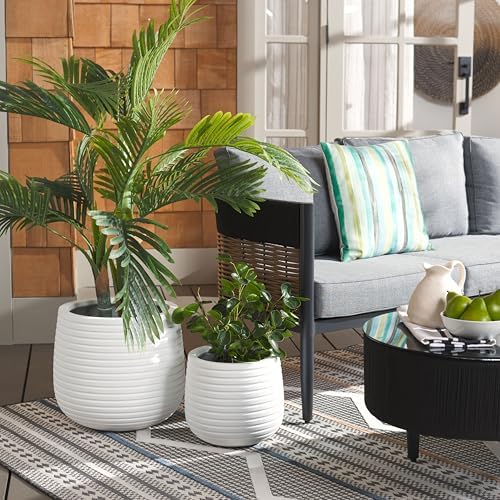 SAFAVIEH Outdoor - Jasper White Cement Ficonstone Planter Pot Set of 2 with Drainage Hole, Frost Resistant Garden Planters for Patio, Deck, Indoor Outdoor Use (PAT1535C-SET2) - Image 2