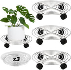 3 Packs Metal Plant Caddy 13.8” Plant Dolly with Wheels Heavy-duty Wrought Iron Rolling Plant Stand with Casters Indoor and Outdoor Plant Pot Roller Base Plant Mover Saucers, Bright Silver by Planterhoma
