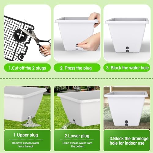 8 Pcs 24 Inch Window Planter Box, White Large Plastic Rectangle Flower Planter Boxes with Water Absorbing Net Indoor and Outdoor Flower Pots for Windowsill, Balcony, Patio, Porch - Image 2