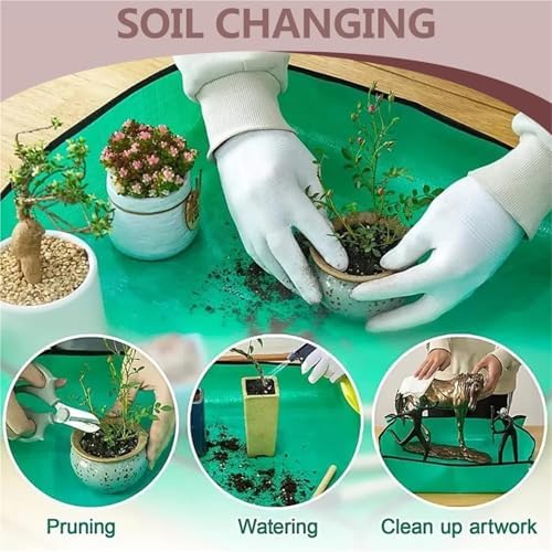 Repotting Mat Planting Mat Flower Pots Transplanting Mats Gardening PE Plant Repotting Mat Foldable Waterproof Gardening Potting Pad(66Green) - Image 3