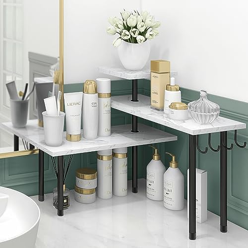 Homode Bathroom Counter Corner Shelf, 3 Tier Kitchen Countertop Organizer for Over The Sink, Make Up, Dresser Table, White Marble - Image 3