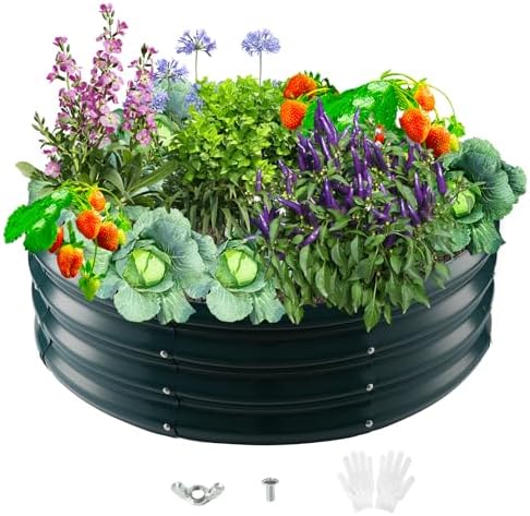 Durable Round Steel Raised Garden Bed Painted for Planting Vegetable/Herbs/Flowers/Trees at Backyard/Garden,or Baby Chicken,Christmas Tree Fence (Dark Green, 36 ins Diameter x 12 ins high) by zbzbml
